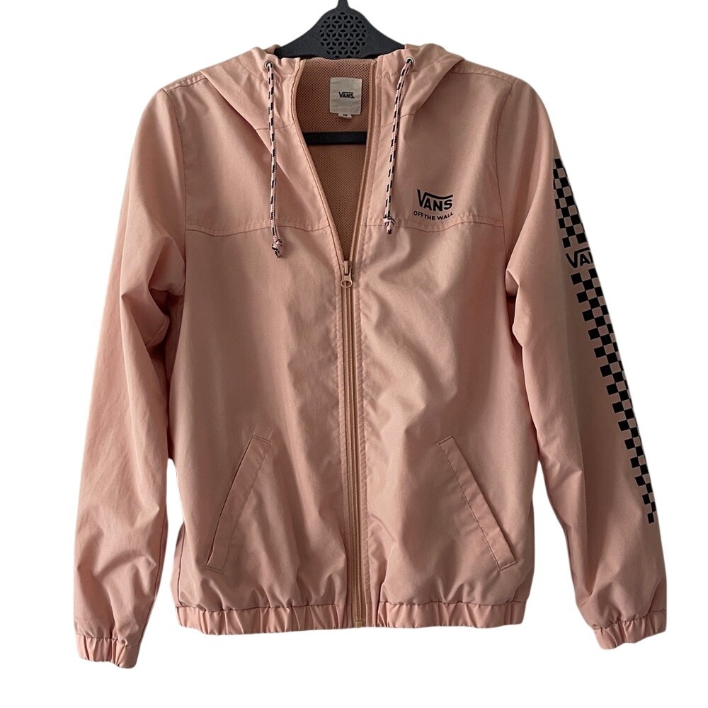 Vans Pink Hooded Zip Jacket with Black Checker Sleeve XS‎